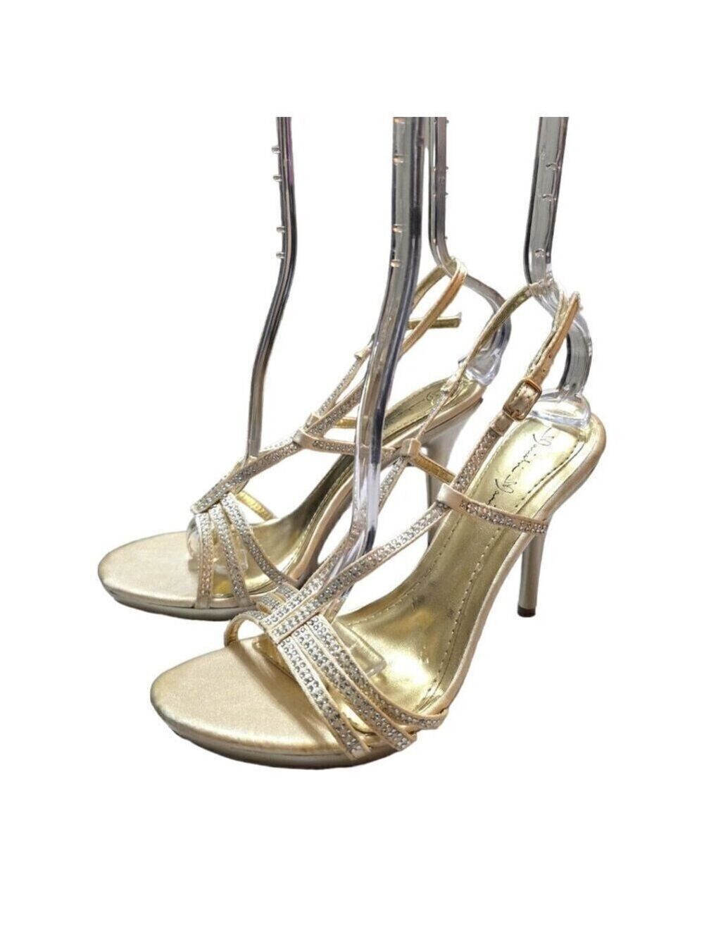 Marichi Mani Gold Rhinestone V-Strap Slingback Formal Heels Sz 7.5